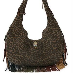 Leopard Print Shoulder Bag with Fringe